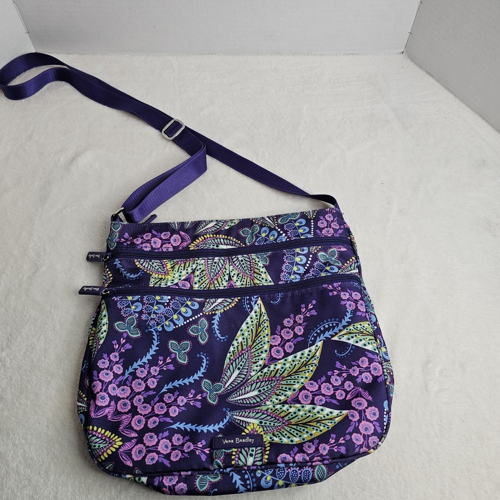 Womens Purse VERA BRADLEY Purple Adjustable  Batik Leaves  Hipster crossbody